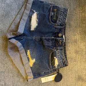 NWOT Amuse Society Dark Blue Distressed Jean Shorts Sz 25